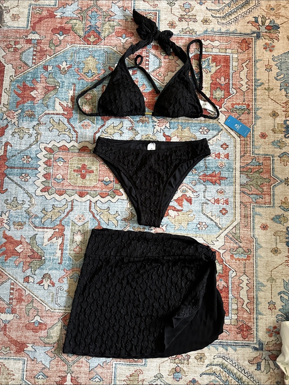 Cupshe Black Lace Triangle Bikini Set with Skirt Cover